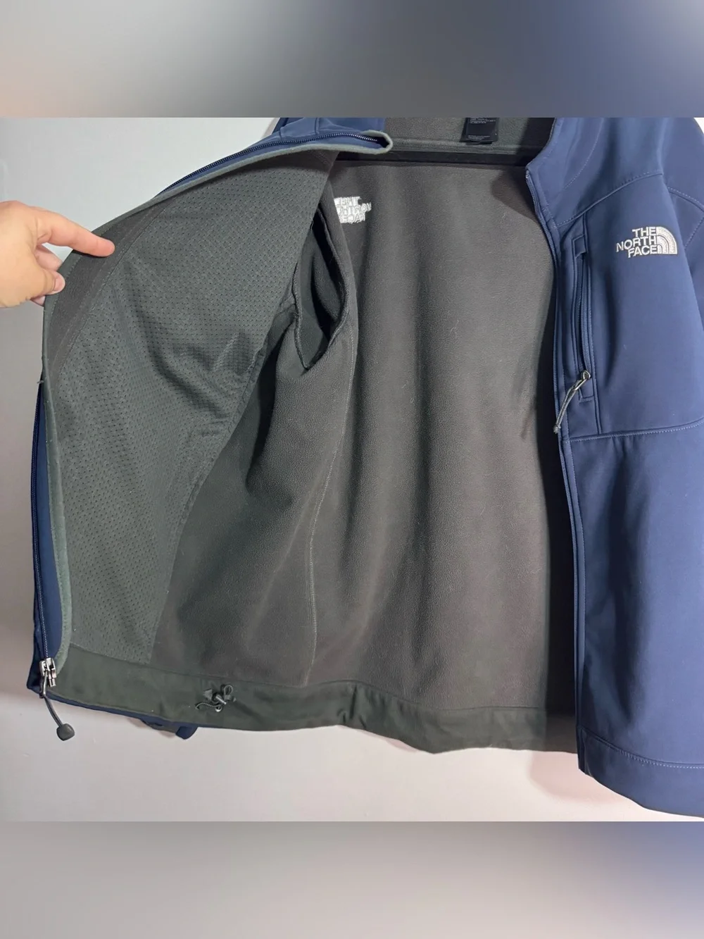 The North Face Apex Blue Soft Shell Jacket Full Zip Fleece Lined LG
